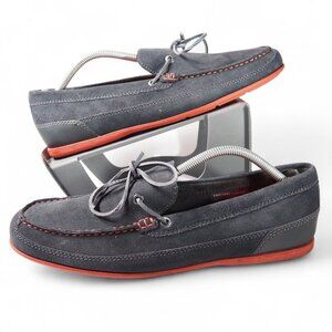Rockport Malcom Tie Moc Toe Suede Loafers Men's 10.5 Dark Grey Red